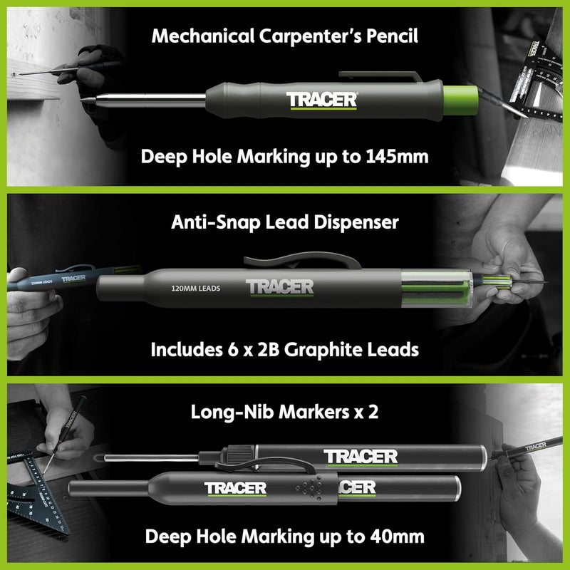 Tracer Complete Deep Hole Marking Kit - Includes Double-Tipped Long Head Deep Hole Permanent Marker and Deep Hole Construction Pencil with 6 Replacement Lead Dispenser Site Holster - Image 2